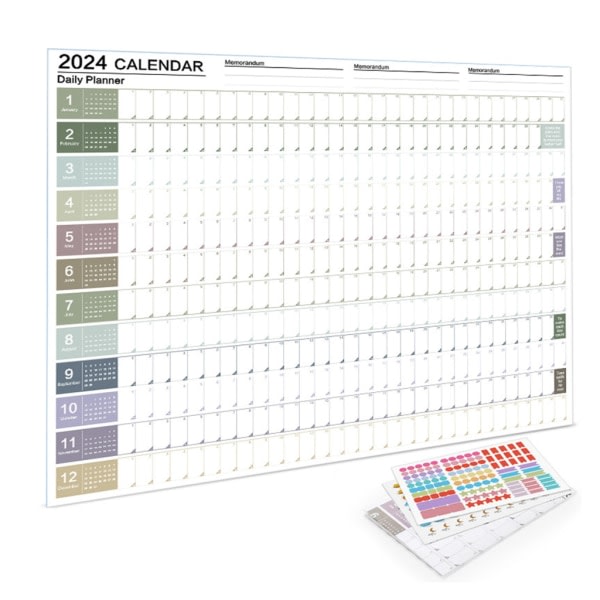 2024 Väggkalender Planer Sheet Årlig Månatlig Veckovis Dagsplanerare Att göra Lista Hängande agenda Schema Organizer null - A