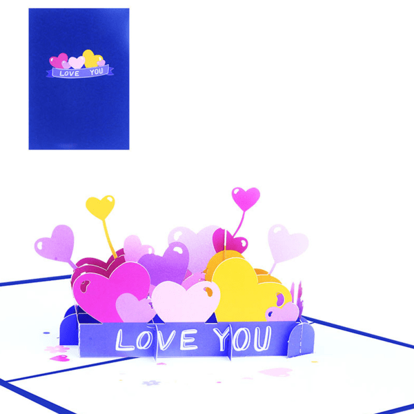 Jeg elsker dig hjerte 3D til pop-up-kort Mors dag Valentinsdag-kort Happy Anniversa Blå