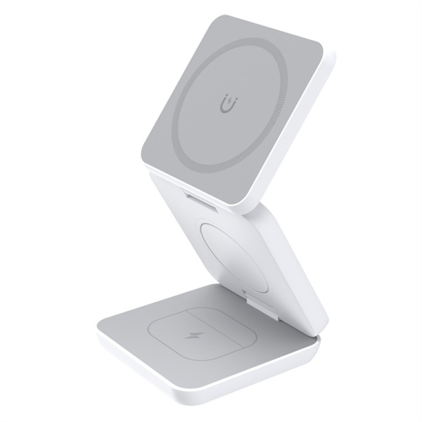 Tre-i-ett Magnetisk Trådløs Lading Folding Mobiltelefon Stativ Trådløs Rask Lading for Apple Trådløs Lading Stativ White