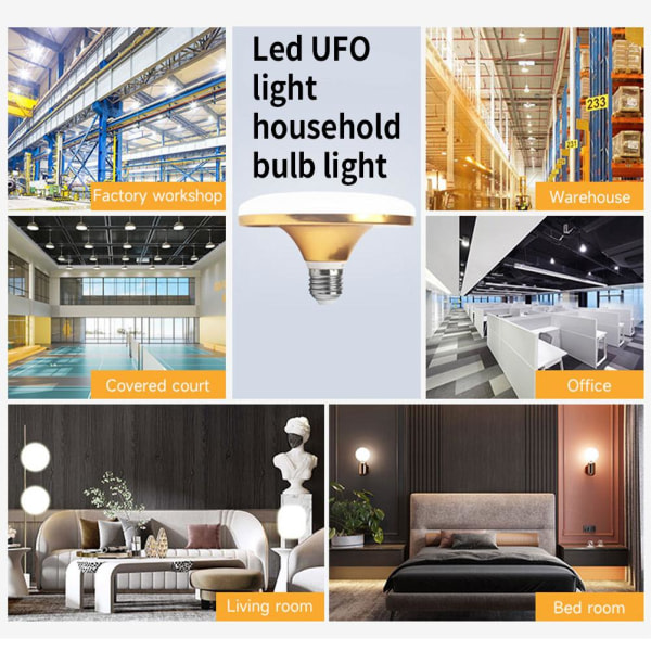 LED-spotlys UFO Globe Rund Pære E27 20W 30W 40W 60W 70W Lys 50W Gullgul One-size