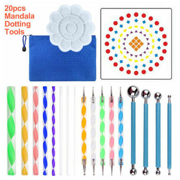 20 Mandala Dotting Tools DIY Maling Stenciler Kulpalett Pensler Multifunksjonell Embossing Dot Kit for Lerretet