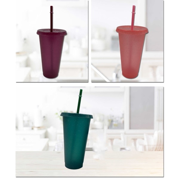 Pulver Glansig Återanvändbar Sugrör Mugg med Lock Sequin Glitter Mugg Kaffe Juice Te Mugg Resmugg Utomhus Drickflaska Ljusgrön