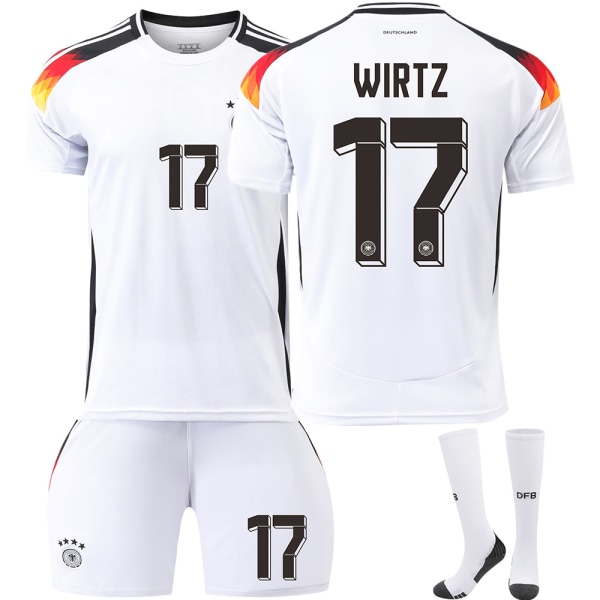 Tyskland Hjemme Europamesterskab 2024 Trøje Fodboldtrøje Børns Herresæt Nr. 17 WIRTZ With socks 18