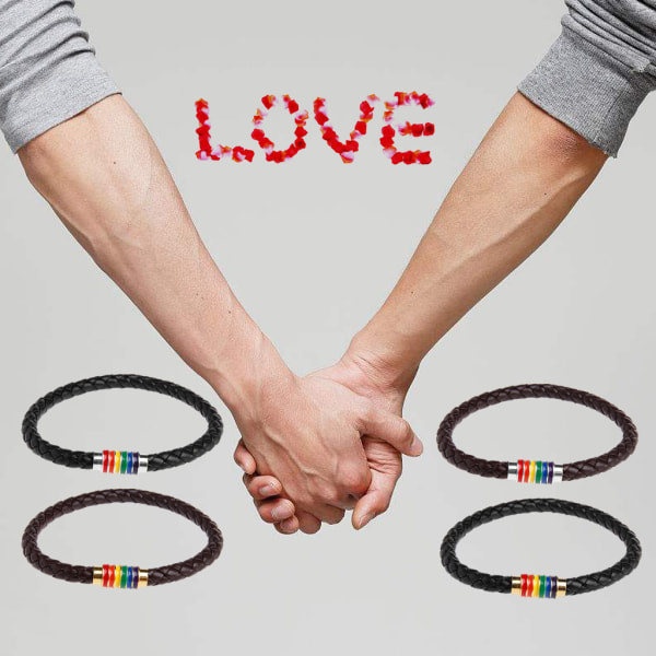 Sort læderarmbånd med metalspænde Enkel design Læderflettet Lovers Pride Rainbow Par Elsker Armbånd A