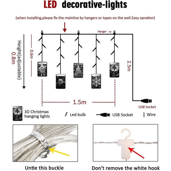 Ljusridå jul 1,5m 54 3d LEDs Lågtryckshänge Julbelysning Inredning Led Ljus Girlang För Balkong Terrass Fönster Uteplats