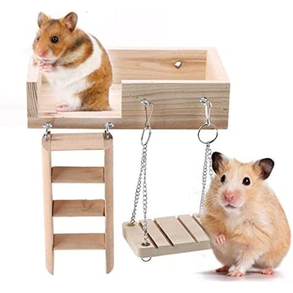 Træ Hamster Klatre Stige Gynge Platform Sæt til Små