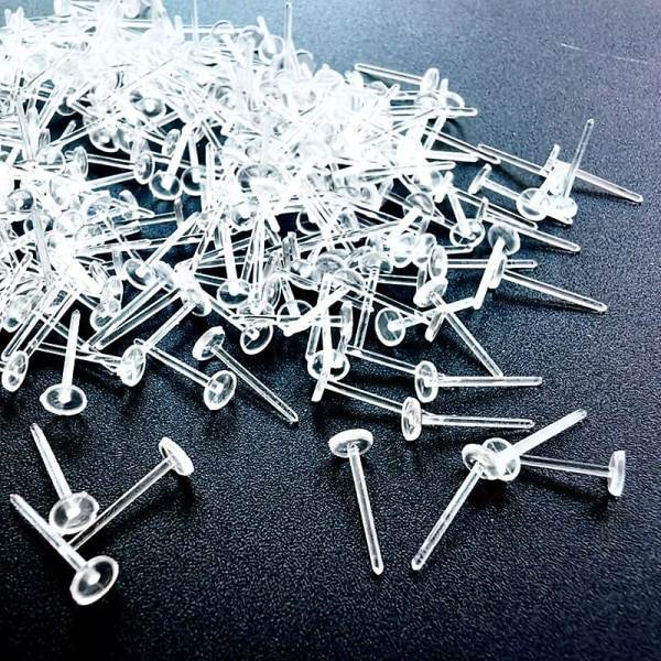 100 st 3 mm osynliga plastörhängen Tomma stift Stud Tiny Head Fynd Gör-det-självtillbehör Baksida Earnuts Pad Nickelfri