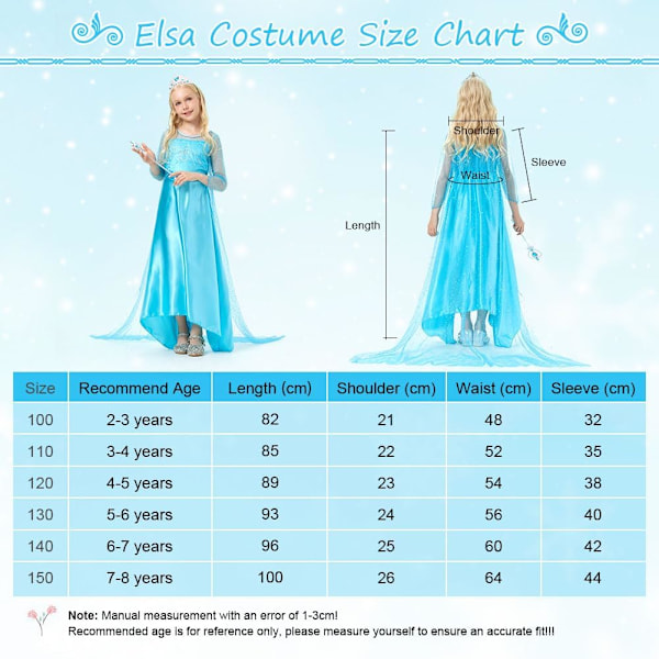 Elsa-mekko tytöille, lasten Elsa-prinsessapuku, lasten naamiaisasu juhliin, morsiusneito cosplay-juhlapeliin, jouluun, halloweeniin 100cm