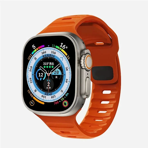 Silikoniranneke Apple Watchille 49mm 44mm 45mm 40mm 41mm 42mm 38mm Ultra 2 Sport Correa Armband iwatch Series 9 8 7 6 5 se orange