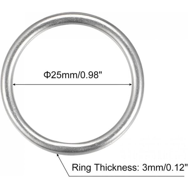 Svejset Ring Rustfrit Stål 304 Rund 25mm ID 3mm Tyk 6 stk