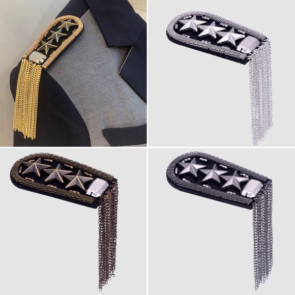 Vintage femtakkede stjernekvast-epaulet til rhinestone-skulderbræt Metalkvastkæde, skuldermærke, smykker til Uni Gold