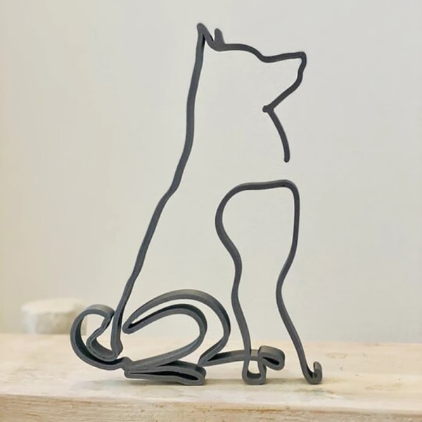 Abstrakt metallråd hundskulptur Hundminimalistisk konstskulptur F