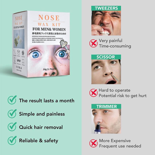 Bärbart smärtfritt näsvaxsats kompatibelt män kvinnor set Pappersfritt näshårvax bönor rengöringsvaxsats 50 g varm