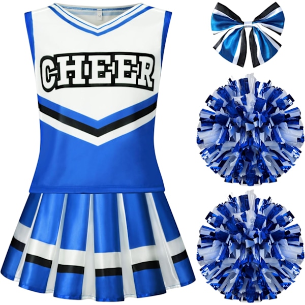 Cheerleader-kostyme for jenter Halloween Søt Cheerleer Uniform Antrekk med tilbehør blue Small (5-7 yrs)