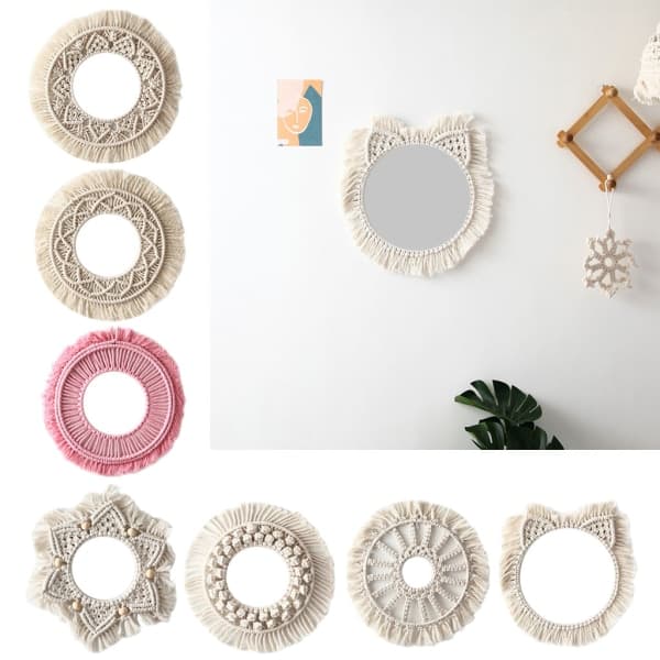 Håndlagde Macrame Veggtepper Hengende Boho Frynser Runde Dekorasjoner for Leilighet null - 103E