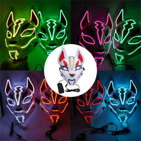 Anime Decor Fox Mask Neon Led Light Cosplay Mask Halloween Par Lake blue One Size Lake blue One Size