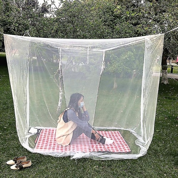 1 sæt Bærbar Sommer Camping Myggenet Slidstærkt Let Hvid Mesh Firkantet Foldbart Myggenet (200*180*200cm)
