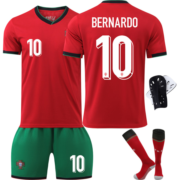 2425 Portugalin jalkapallopaita UEFA Euro Kids Jalkapallopaita Setti No.10 BERNARDO With socks+protective gear 22