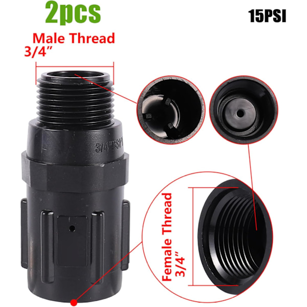 Vandingstrykreducer, 15 PSI, Vandingssystemssæt, 3/4 tommer drypregulering 2 st 15 PSI
