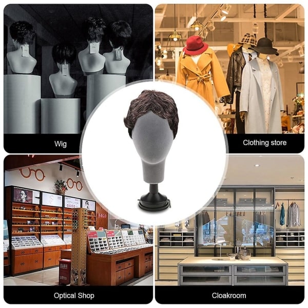 Flockat Skum Mannequinhuvud Modell Fotografi Rekvisita Vuxen Mannequinhuvud Form Peruker Glasögon Hatt Displayhållare Grå