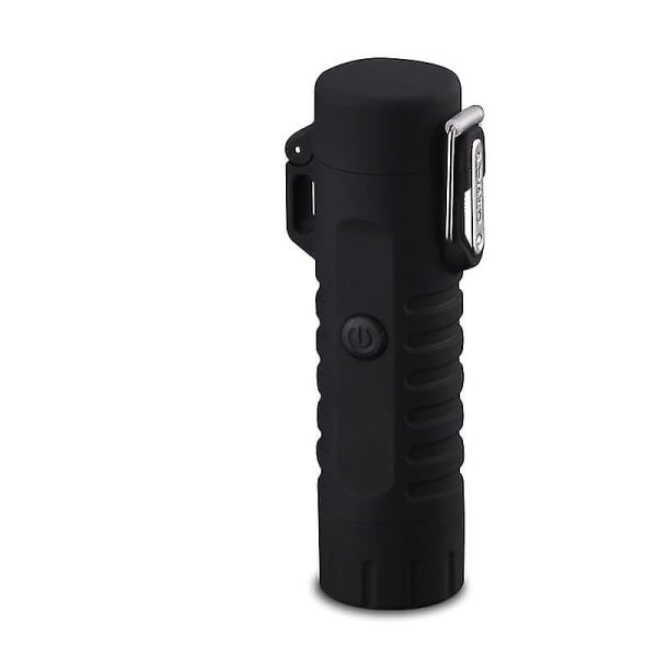 Utomhus camping lommelygte genopladelig dobbelt bue flamless lighter med lommelygte sort