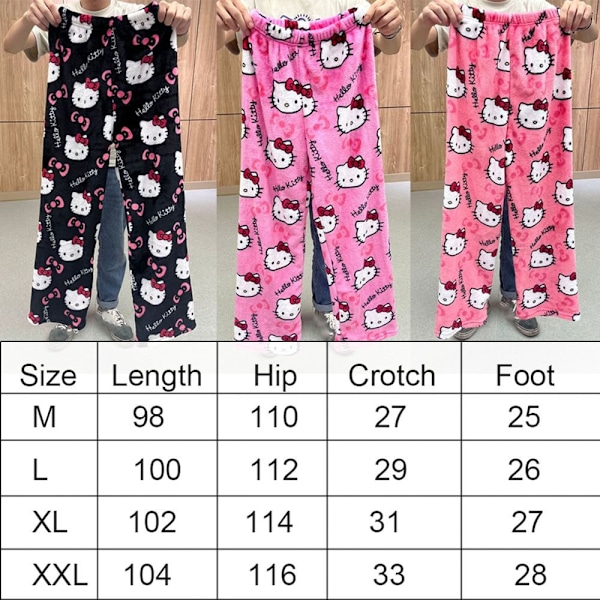Tecknade Pyjamasbyxor Dam All Over Print Flanell Pyjamas Varma Hem Sov Graffiti Byxor Rosröd Rose red L