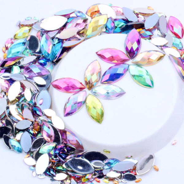 200 stk Akryl øjenform Krystal ædelsten Lim på diamantsten Fla Multicolor 5x10mm