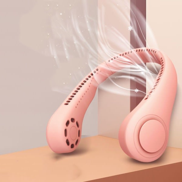 Bärbar USB med bladhack fläkt, 360° luftflöde mute (rosa)