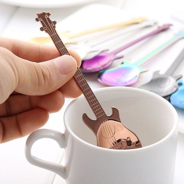 Ny design Gitarrformet Kaffeske Rostfrit Stål Musikkaffekop Skedar Teskedar Blandeskeer Sukkerske