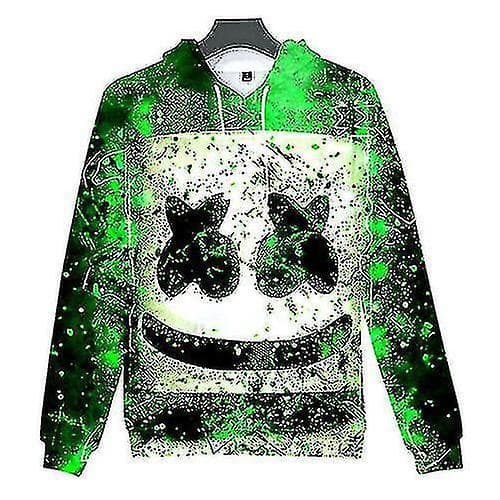 Marshmello Børne Neon Hættetrøje - Grøn 3D Print Sweatshirt Pullover Green 110cm (4-5Years)