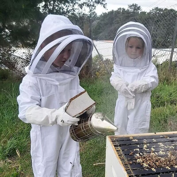 Biodlingskläder med handskar, biodlingsdräkt för barn - Långärmad bomull, barnskydd, biodlingstillbehör (M, Vit).