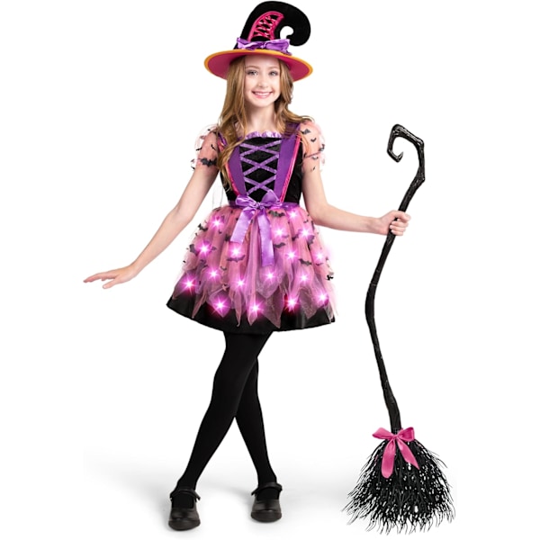 Lysende hekse kostyme jenter halloween kostyme sett Medium (8-10 yrs)