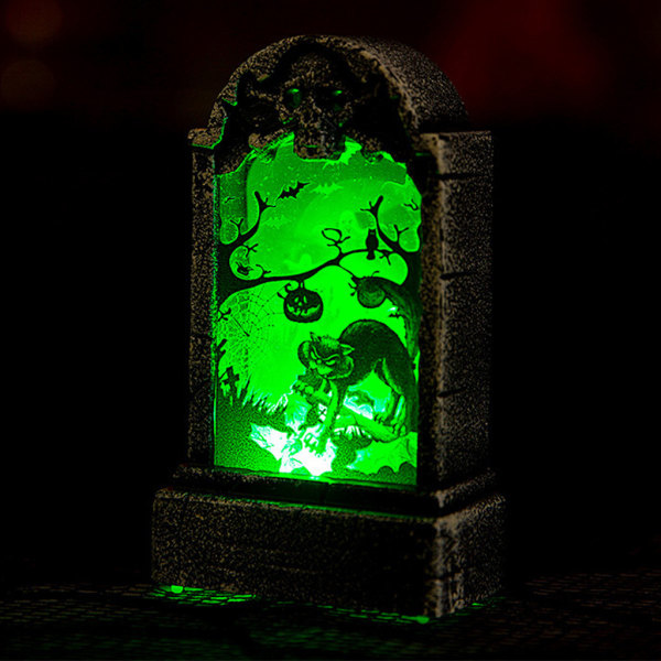Halloween LED Lysdekorationer Lysende Gravsted Spøgelse Græskar Skelet Lanterne Gyser Natlys Fest Dekoration null - Sort Kat