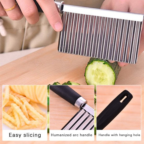 Rostfritt stål vågskärare manuell potatis lök crinkle slicer för kök slumpmässigt