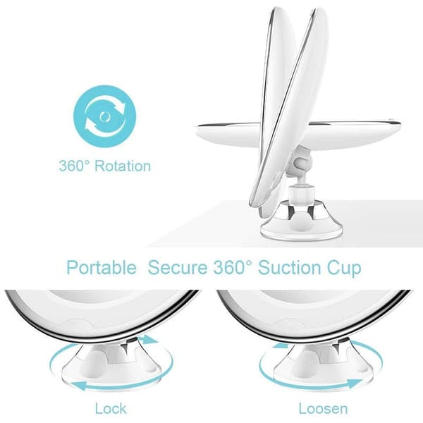 Makeup Mirror with Suction Cup, LED Light and 10x Magnification
