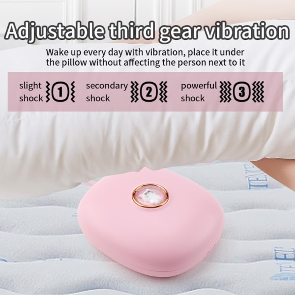 Vibrerande väckarklocka med LED-display, 3 vibrationsintensitetslägen, Rosa