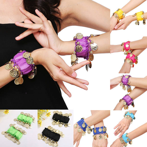 Magdans Håndled Ankel Mansjetter Armbånd Chiffon Guldmynt Mave Sort one size Black one size