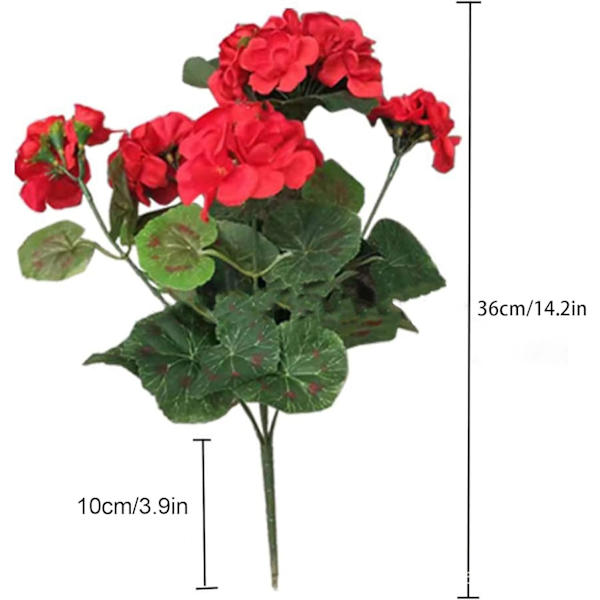 14,2 tum konstgjorda pelargoner, falska röda sidenblommor buske för trädgårdsdekoration (1 st) 1