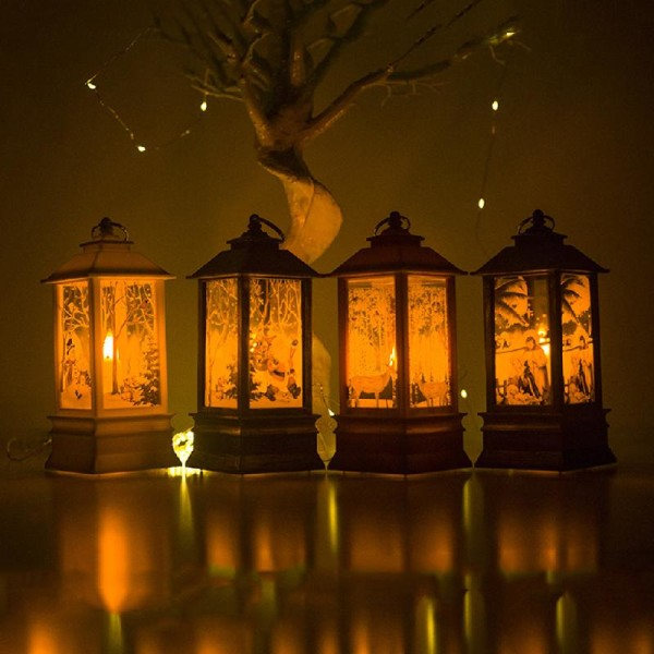Joulu Vintage Joulupukki Lumiukko LED Maalattu Lamppu Tuulivalo Kannettava Ripustettava Lyhty - Tyyppi B