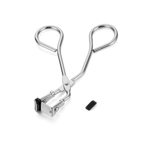 Silikonögonfransböjare med 20 refillkuddar, klämfri minicurl för dramatisk franslook, passar alla ögonfransformer (silver)