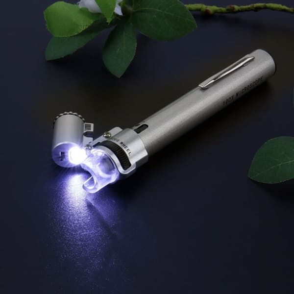 100X Mini Pennform Multifunksjonelt Forstørrelsesglass med LED-lys og Læretui