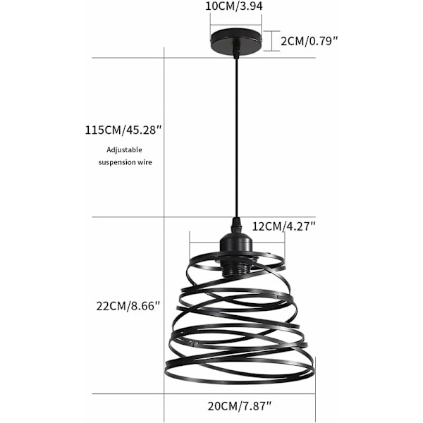 Industriel Vintage Loftlampe med Spiraltrådsskærm, E27 Retro Metal Lysekrone til Køkken Stue Soveværelse