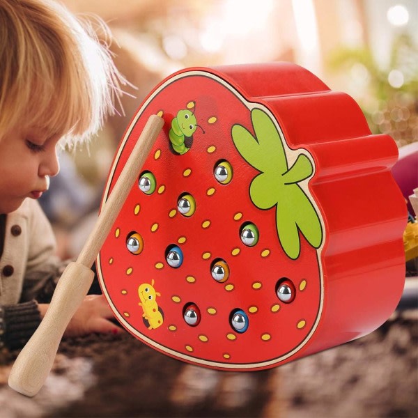 (Strawberry) 1st Baby Catch Game, magnetiskt bord Fruktform Trap Game Pussel Inlärningsspel Interaktivt brädspel Leksak Födelsedag Julklapp