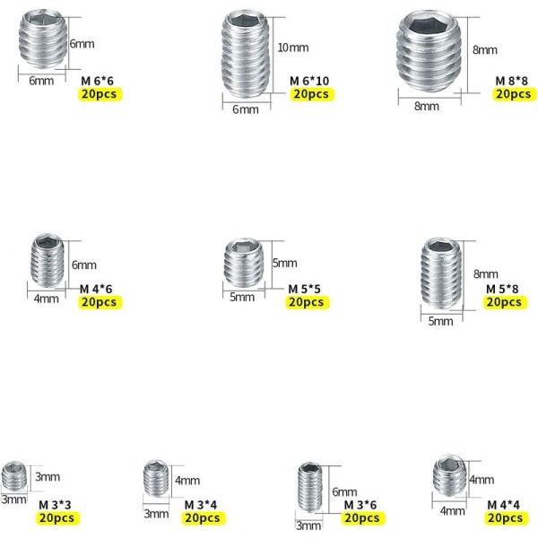 Rostfria skruvar utan huvud, M3 M4 M5 M6 M8 metallskruvar