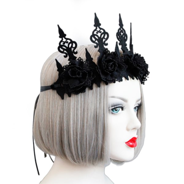 Mörk Svart Gothic Queens Flower Crown Hårband Pannband Hallowe Black one size Black one size