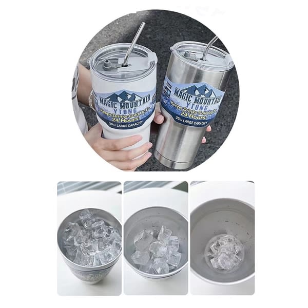 30 oz Termostaatti Tumbler Co Hopeasävyinen Ruostumattomasta Teräksestä Valmistettu Vedenpullo Oljella, Yksi Koko Silver one size