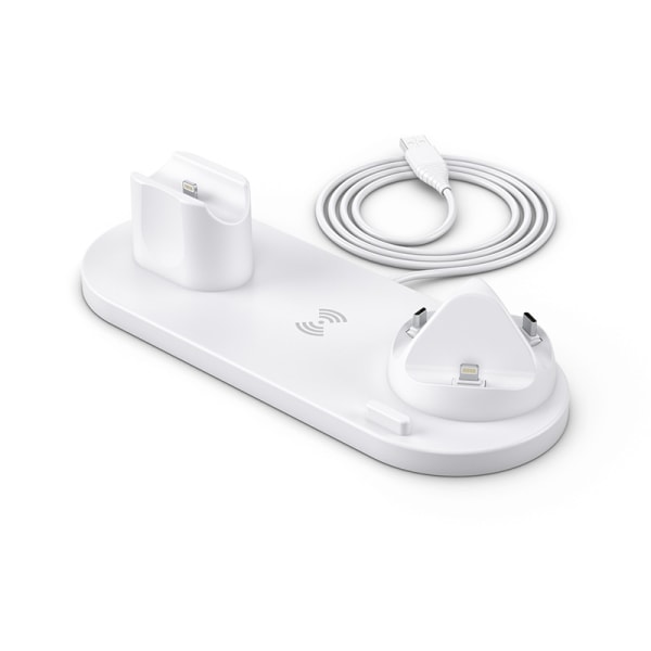 Ny multifunktionell trådlös laddare 15W sex-i-ett mobiltelefon bordsställ snabbladdare för Apple White