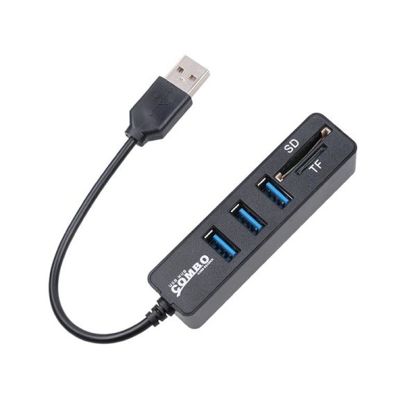 Mini USB 2.0 Minnekortlæser + USB Hub, sort