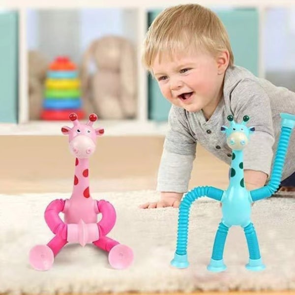 Tecknad giraff Pop-Tube Teleskopisk sugkopp Sensorisk leksak Djur Sucker Toy Fidgets Sensorisk leksak Julklapp till barn Gul - 2