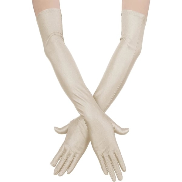 Lange satengfingerhansker damer Opera Bruddanshansker Party Stretchhansker (Beige)